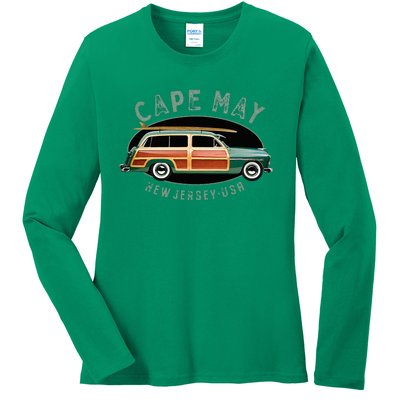 Cape May New Jersey Vintage Surfing Design Ladies Long Sleeve Shirt