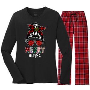 Cute Merry Nurse Christmas Women's Long Sleeve Flannel Pajama Set 