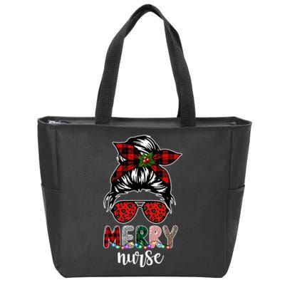 Cute Merry Nurse Christmas Zip Tote Bag