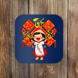 Chuc Mung Nam Moi Girl Cute Vietnamese New Year Ao Dai Coaster