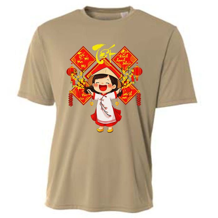 Chuc Mung Nam Moi Girl Cute Vietnamese New Year Ao Dai Cooling Performance Crew T-Shirt