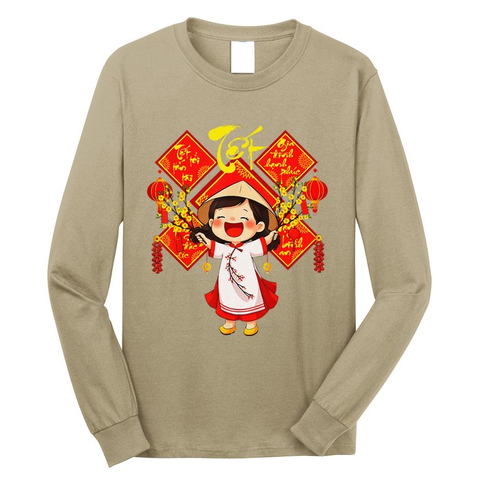 Chuc Mung Nam Moi Girl Cute Vietnamese New Year Ao Dai Long Sleeve Shirt