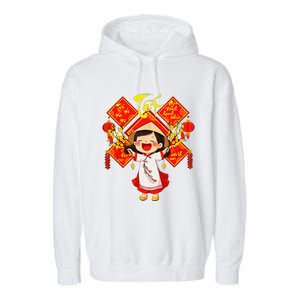 Chuc Mung Nam Moi Girl Cute Vietnamese New Year Ao Dai Garment-Dyed Fleece Hoodie