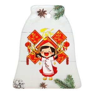 Chuc Mung Nam Moi Girl Cute Vietnamese New Year Ao Dai Ceramic Bell Ornament