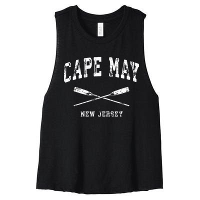 Cape May New Jersey Vintage Nautical Crossed Oars Women's Racerback Cropped Tank