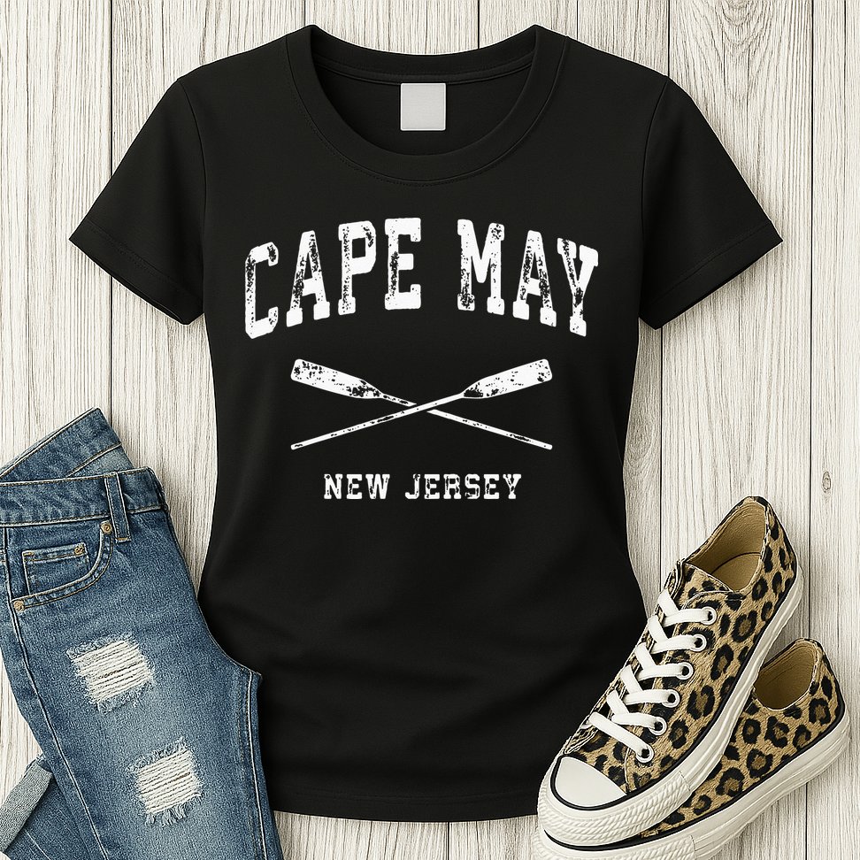 Cape May New Jersey Vintage Nautical Crossed Oars Womens T-Shirt