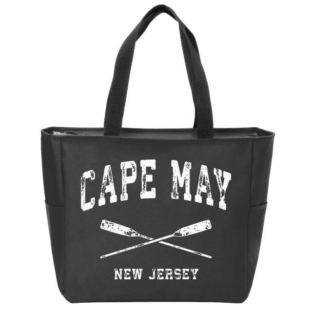 Cape May New Jersey Vintage Nautical Crossed Oars Zip Tote Bag