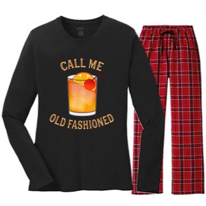 Call Me Old Fashioned Bartender Classic Cocktail Mixologist Women's Long Sleeve Flannel Pajama Set 