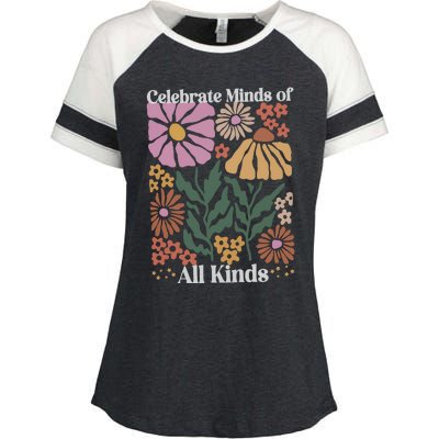 Celebrate Minds Of All Kinds Floral Autism Awareness Enza Ladies Jersey Colorblock Tee