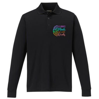 Celebrate Minds Of All Kinds Neurodiversity Autism Awareness Performance Long Sleeve Polo