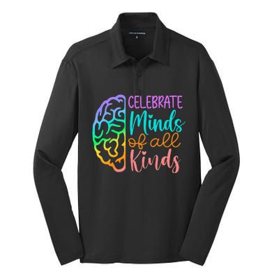 Celebrate Minds Of All Kinds Neurodiversity Autism Awareness Silk Touch Performance Long Sleeve Polo