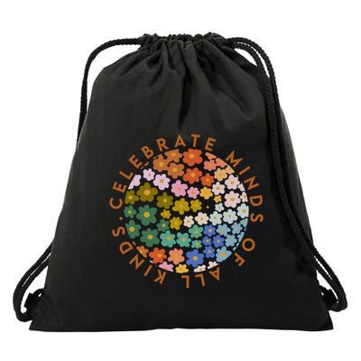 Celebrate Minds Of All Kinds Flowers Neurodiversity Autism Drawstring Bag