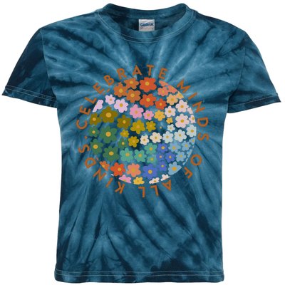 Celebrate Minds Of All Kinds Flowers Neurodiversity Autism Kids Tie-Dye T-Shirt