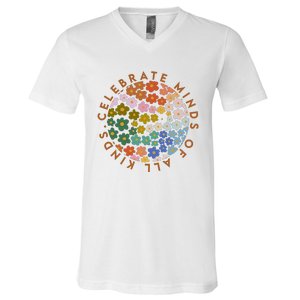 Celebrate Minds Of All Kinds Flowers Neurodiversity Autism V-Neck T-Shirt