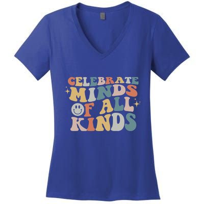 Celebrate Minds Of All Kinds Neurodiversity Autism Awareness Gift Women's V-Neck T-Shirt