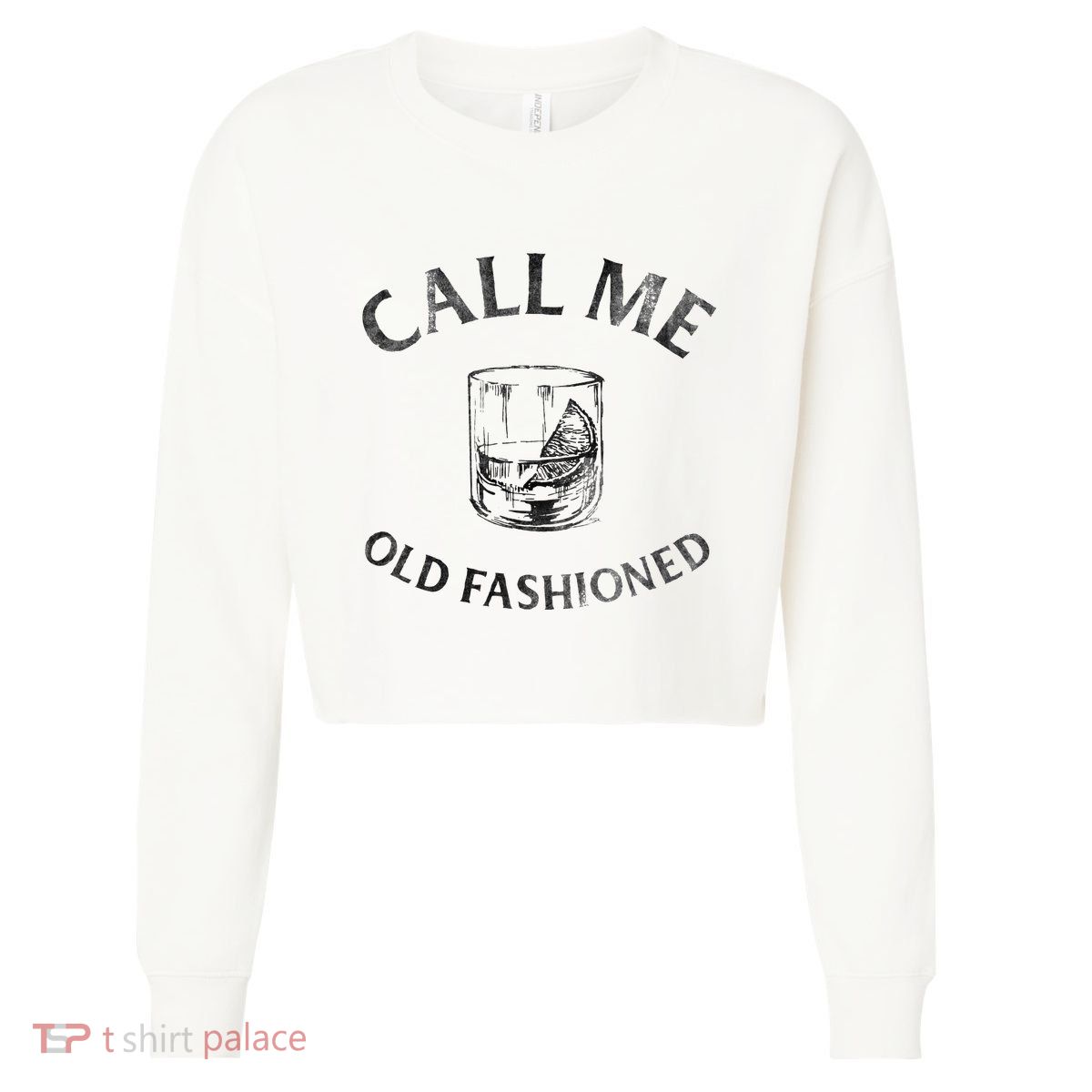 Call Me Old Fashioned Cocktail Glass Cropped Pullover Crew