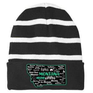 Cute map of Montana Helena Missoula Billings Kalispell Striped Beanie with Solid Band