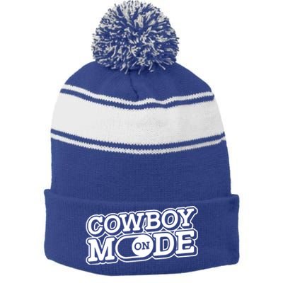 Cowboy Mode On Gift Horse Riding Horse Western Rodeo Cowboy Funny Gift Stripe Pom Pom Beanie