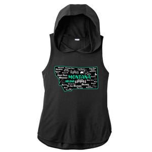 Cute map of Montana Helena Missoula Billings Kalispell Ladies PosiCharge Tri-Blend Wicking Draft Hoodie Tank