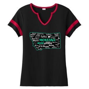 Cute map of Montana Helena Missoula Billings Kalispell Ladies Halftime Notch Neck Tee