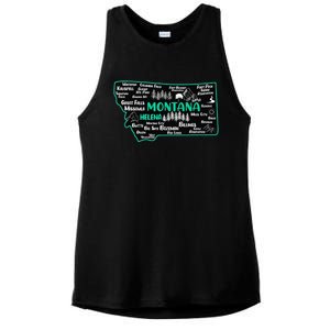 Cute map of Montana Helena Missoula Billings Kalispell Ladies PosiCharge Tri-Blend Wicking Tank