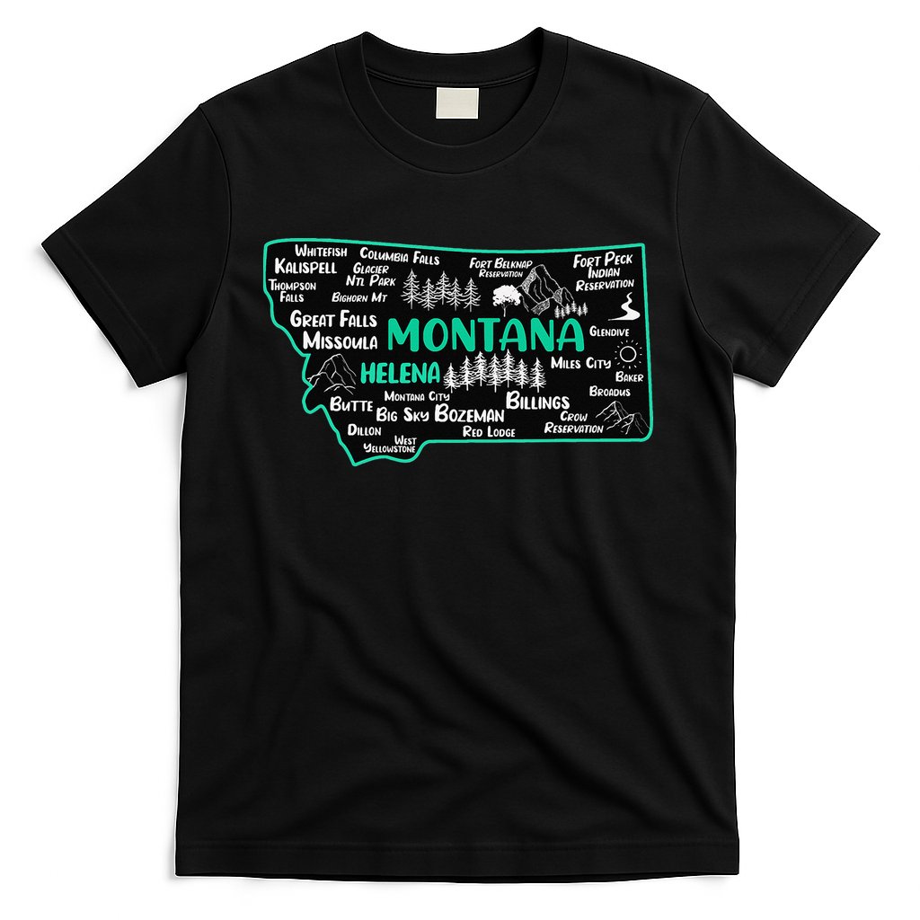Cute map of Montana Helena Missoula Billings Kalispell T-Shirt