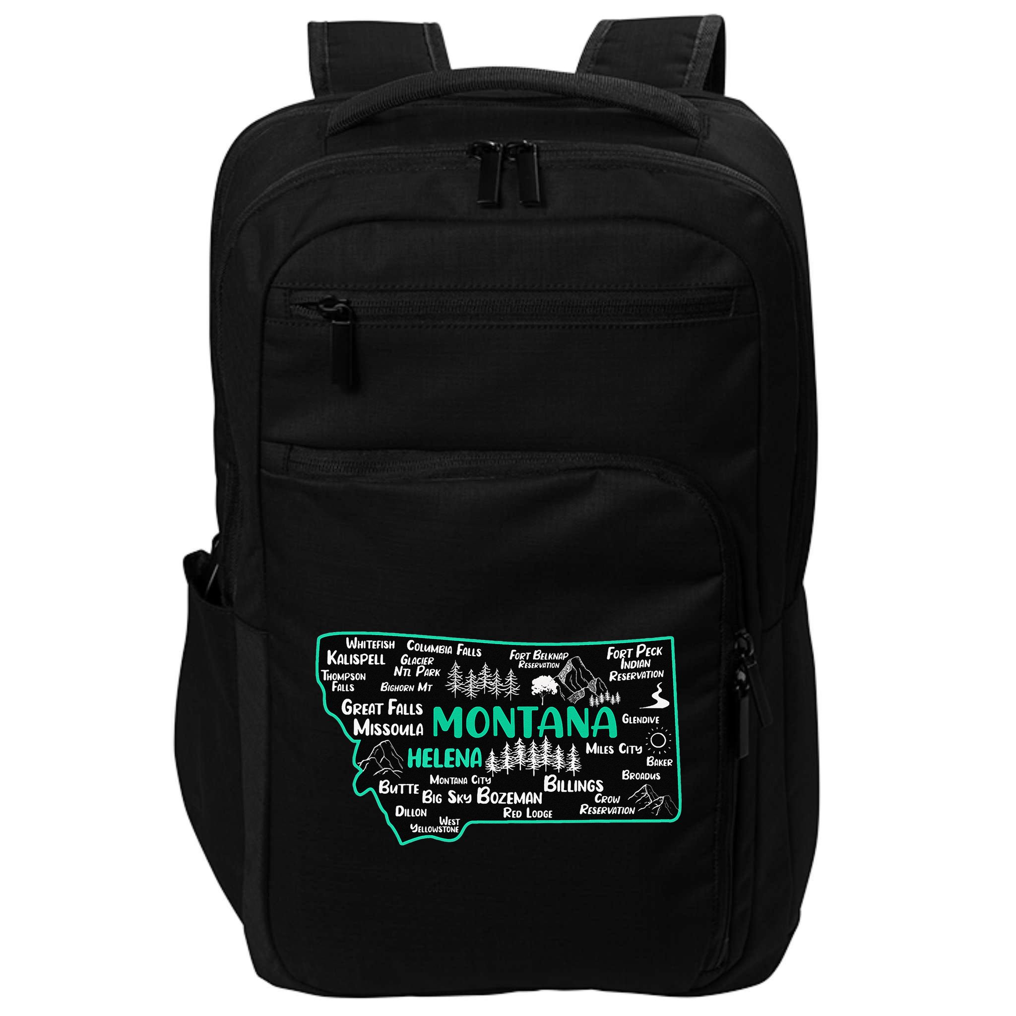 Cute map of Montana Helena Missoula Billings Kalispell Impact Tech Backpack