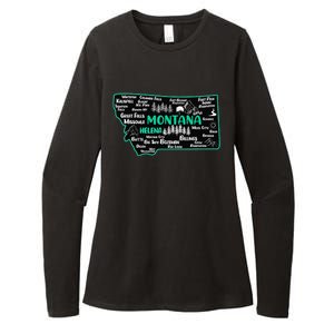 Cute map of Montana Helena Missoula Billings Kalispell Womens CVC Long Sleeve Shirt