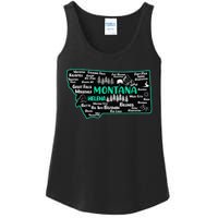 Cute map of Montana Helena Missoula Billings Kalispell Ladies Essential Tank