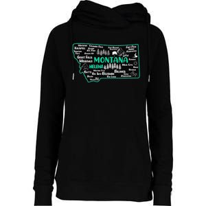 Cute map of Montana Helena Missoula Billings Kalispell Womens Funnel Neck Pullover Hood