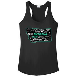 Cute map of Montana Helena Missoula Billings Kalispell Ladies PosiCharge Competitor Racerback Tank