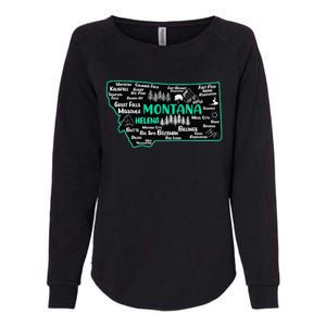 Cute map of Montana Helena Missoula Billings Kalispell Womens California Wash Sweatshirt