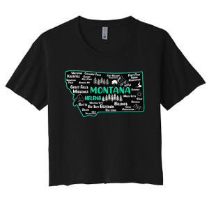 Cute map of Montana Helena Missoula Billings Kalispell Women's Crop Top Tee