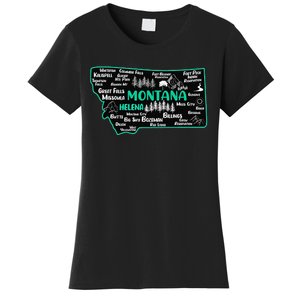 Cute map of Montana Helena Missoula Billings Kalispell Women's T-Shirt