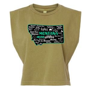 Cute map of Montana Helena Missoula Billings Kalispell Garment-Dyed Women's Muscle Tee