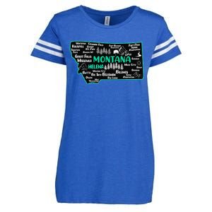 Cute map of Montana Helena Missoula Billings Kalispell Enza Ladies Jersey Football T-Shirt