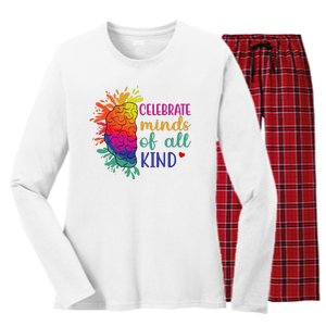 Celebrate Minds Of All Kind Neurodiversity Brain Women's Long Sleeve Flannel Pajama Set 