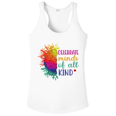 Celebrate Minds Of All Kind Neurodiversity Brain Ladies PosiCharge Competitor Racerback Tank
