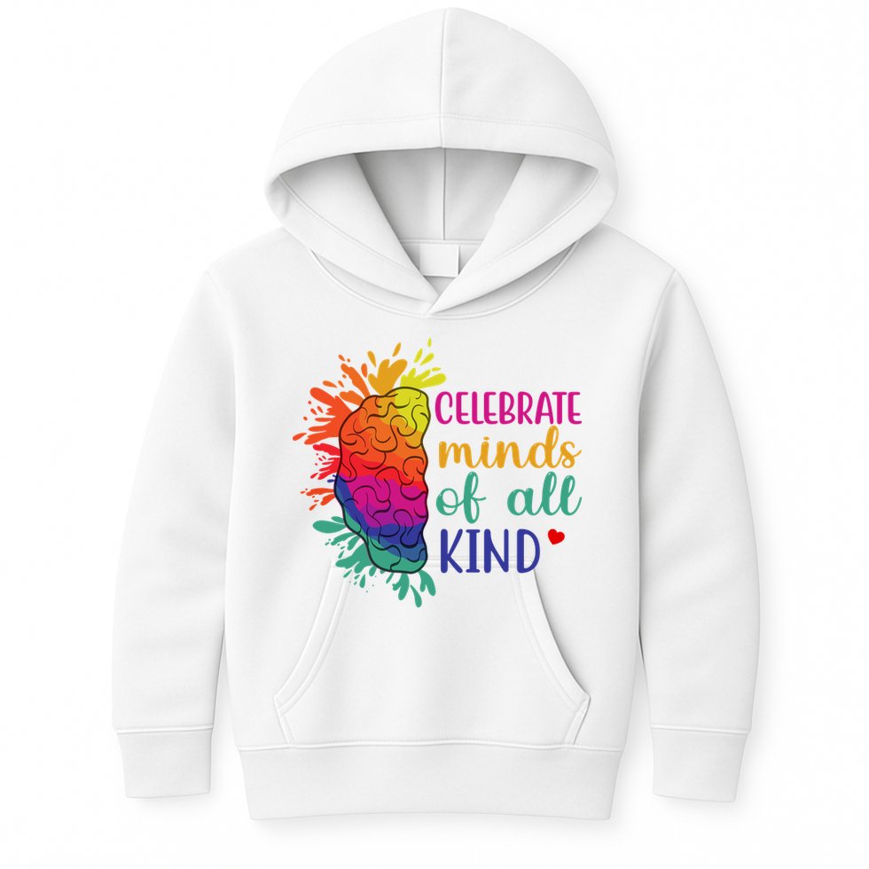 Celebrate Minds Of All Kind Neurodiversity Brain Kids Hoodie