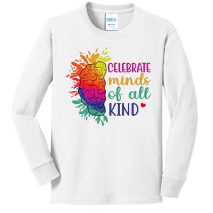 Celebrate Minds Of All Kind Neurodiversity Brain Kids Long Sleeve Shirt