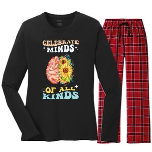 Celebrate Minds of All Kinds Neurodiversity Autism Awareness Women's Long Sleeve Flannel Pajama Set 