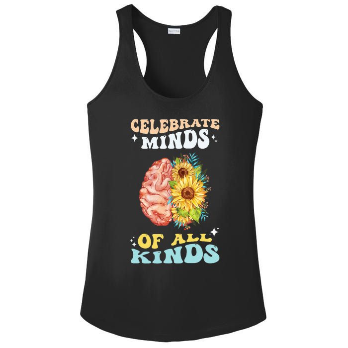 Celebrate Minds of All Kinds Neurodiversity Autism Awareness Ladies PosiCharge Competitor Racerback Tank