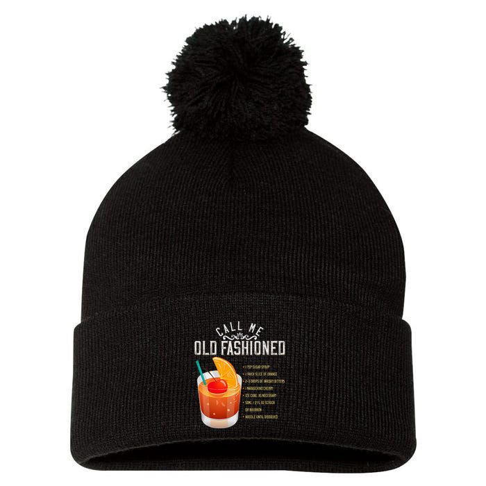 Call Me Old Fashioned Whiskey Cocktail Drinking Pom Pom 12in Knit Beanie