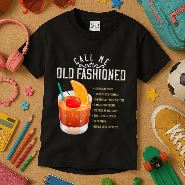 Call Me Old Fashioned Whiskey Cocktail Drinking Kids T-Shirt