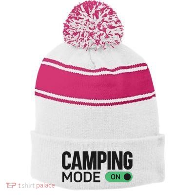 Camping Mode On Tent Stripe Pom Pom Beanie