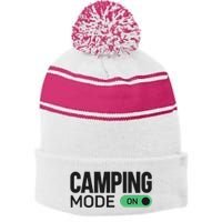 Camping Mode On Tent Stripe Pom Pom Beanie