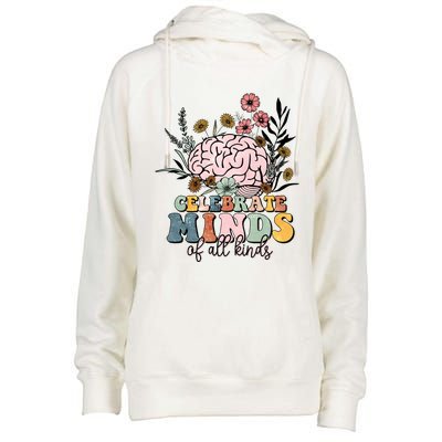 Celebrate Minds Of All Kinds Autism Awareness Womens Funnel Neck Pullover Hood