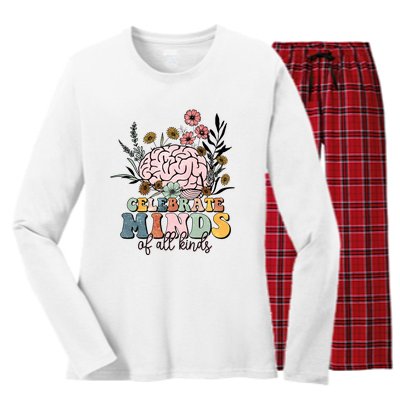 Celebrate Minds Of All Kinds Autism Awareness Women's Long Sleeve Flannel Pajama Set 