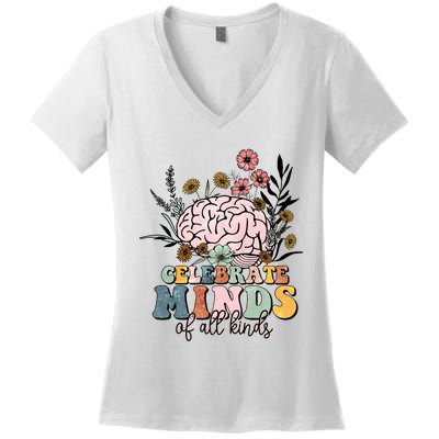 Celebrate Minds Of All Kinds Autism Awareness Women's V-Neck T-Shirt