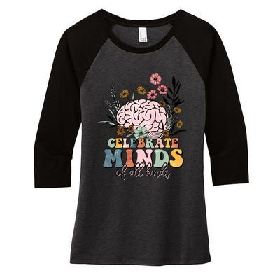 Celebrate Minds Of All Kinds Autism Awareness Women's Tri-Blend 3/4-Sleeve Raglan Shirt